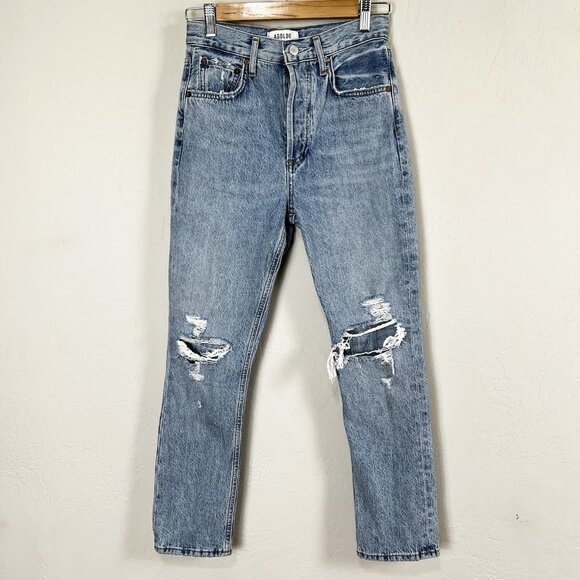 Agolde Riley High Rise Straight Crop Jeans Size 23 Blitz Wash Denim Button Fly - Picture 1 of 14